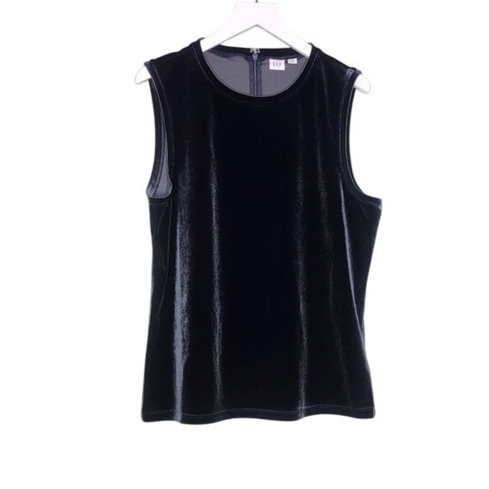 Gap Sleeveless Top Black Velvet Crew‎ Neck Preppy Party Occasion M